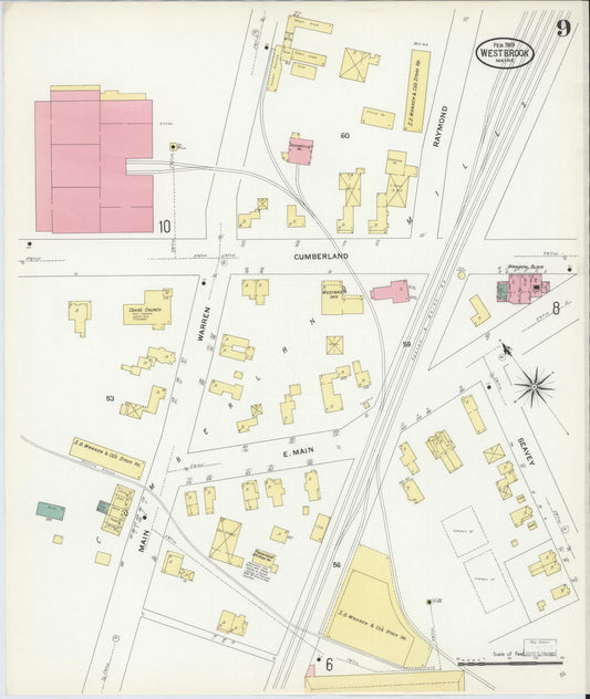 Sanborn Fire Insurance Map from Westbrook, Cumberland County, Maine (1909), Sheet #0009 - Historic Sanborn Fire Insurance Map Print, vintage old map wall art, antique decor, genealogy gift, Maine Maine map