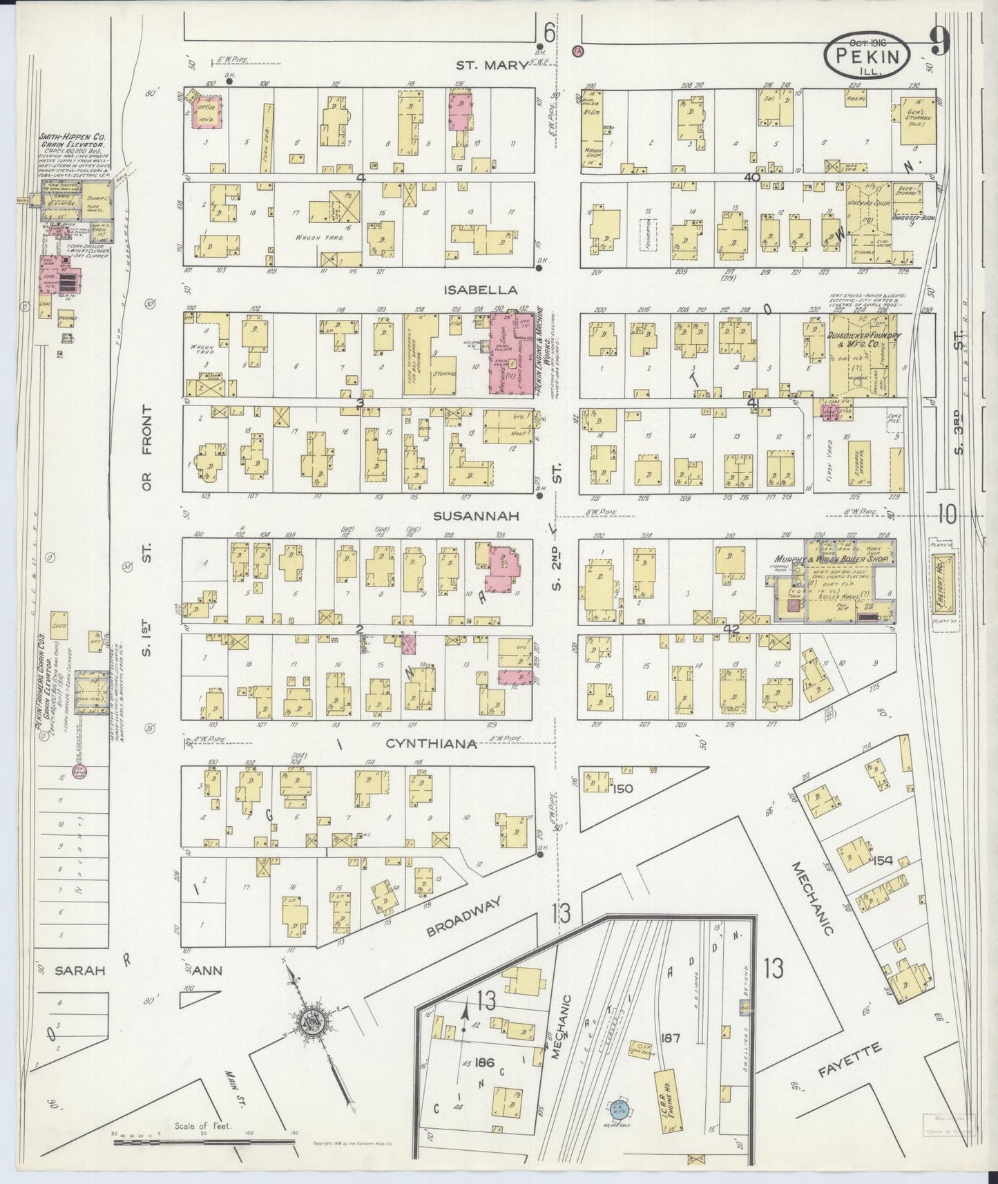 Sanborn Fire Insurance Map from Pekin, Tazewell County, Illinois (1916), Sheet #0009 - Complete Map Set gallery image, historic Sanborn map, vintage wall art, Illinois Illinois