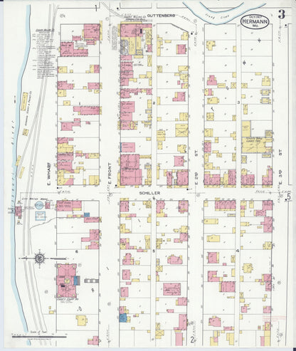 Sanborn Fire Insurance Map from Hermann, Gasconade County, Missouri (1917), Sheet #0003 - Historic Sanborn Fire Insurance Map Print, vintage old map wall art, antique decor, genealogy gift, Missouri Missouri map