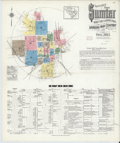 Sanborn Fire Insurance Map from Sumter, Sumter County, South Carolina (1915), Sheet #0001 - Complete Map Set gallery image, historic Sanborn map, vintage wall art, South Carolina South Carolina