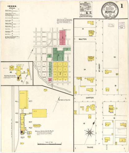 Sanborn Fire Insurance Map from Beeville, Bee County, Texas (1904), Sheet #0001 - Historic Sanborn Fire Insurance Map Print, vintage old map wall art, antique decor, genealogy gift, Texas Texas map