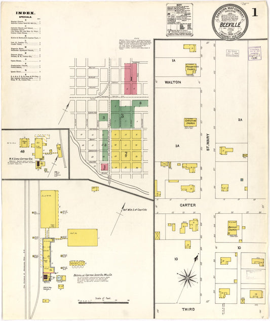 Sanborn Fire Insurance Map from Beeville, Bee County, Texas (1904), Sheet #0001 - Historic Sanborn Fire Insurance Map Print, vintage old map wall art, antique decor, genealogy gift, Texas Texas map