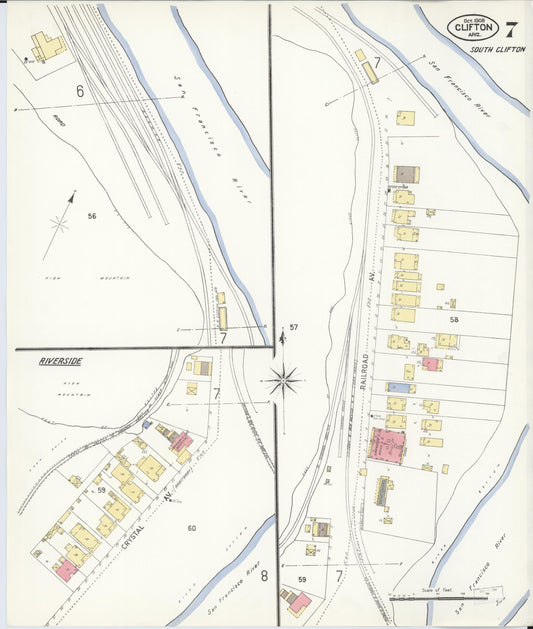 Sanborn Fire Insurance Map from Clifton, Greenlee County, Arizona (1908), Sheet #0007 - Historic Sanborn Fire Insurance Map Print, vintage old map wall art, antique decor, genealogy gift, Arizona Arizona map