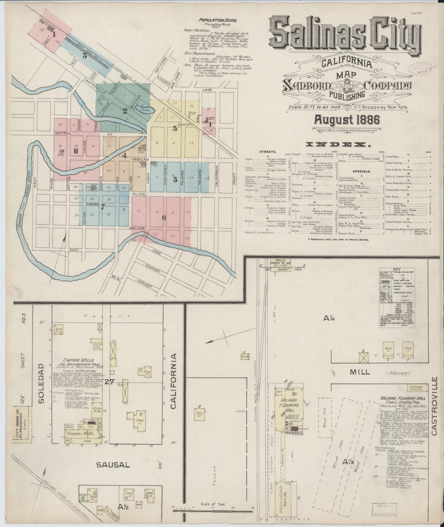 Sanborn Fire Insurance Map from Salinas, Monterey County, California (1886), Sheet #0001 - Complete Map Set gallery image, historic Sanborn map, vintage wall art, California California