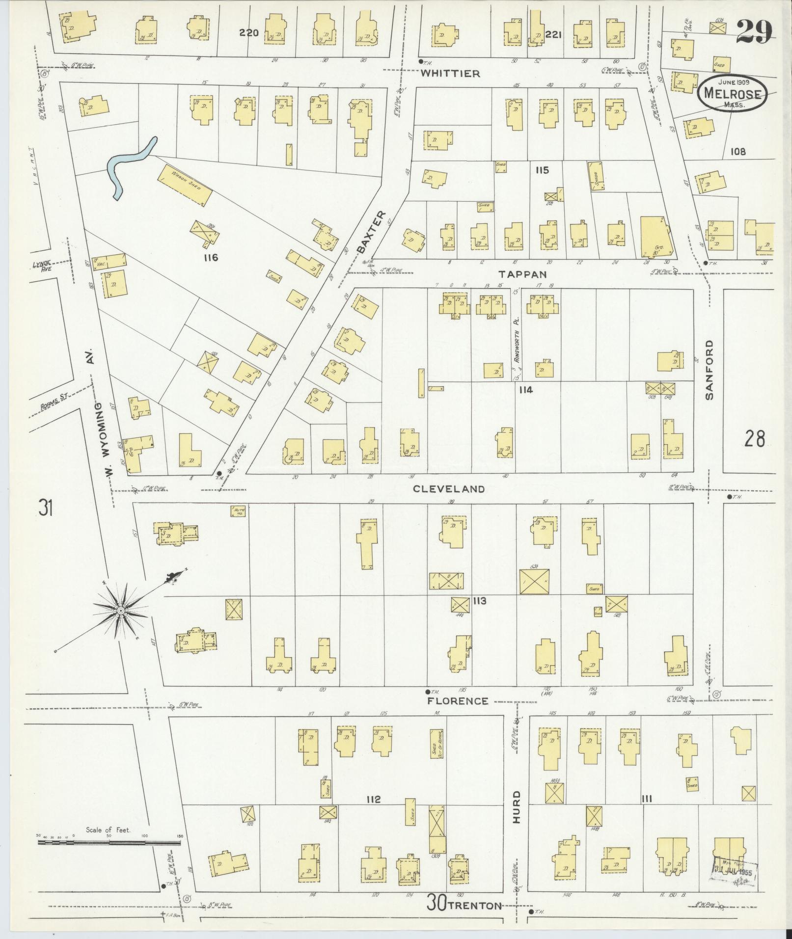 Sanborn Fire Insurance Map from Melrose, Middlesex County, Massachusetts (1909), Sheet #0029 - Complete Map Set gallery image, historic Sanborn map, vintage wall art, Massachusetts Massachusetts