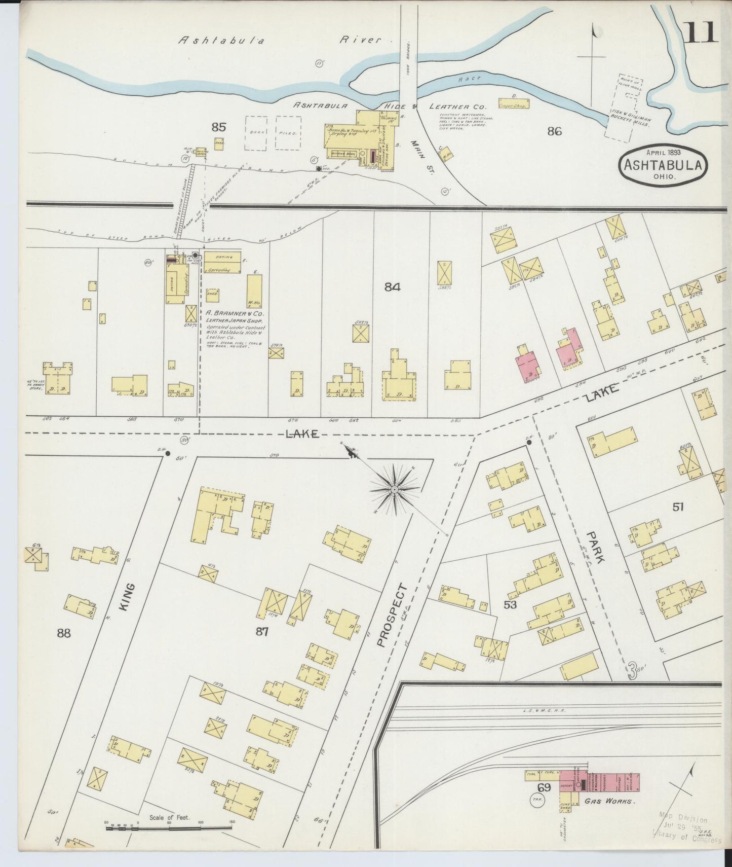 Sanborn Fire Insurance Map from Ashtabula, Ashtabula County, Ohio (1893), Sheet #0011 - Historic Sanborn Fire Insurance Map Print, vintage old map wall art, antique decor, genealogy gift, Ohio Ohio map