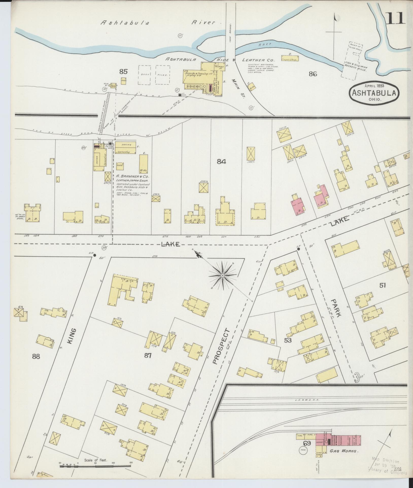 Sanborn Fire Insurance Map from Ashtabula, Ashtabula County, Ohio (1893), Sheet #0011 - Historic Sanborn Fire Insurance Map Print, vintage old map wall art, antique decor, genealogy gift, Ohio Ohio map
