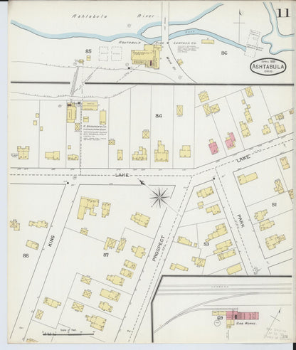 Sanborn Fire Insurance Map from Ashtabula, Ashtabula County, Ohio (1893), Sheet #0011 - Historic Sanborn Fire Insurance Map Print, vintage old map wall art, antique decor, genealogy gift, Ohio Ohio map