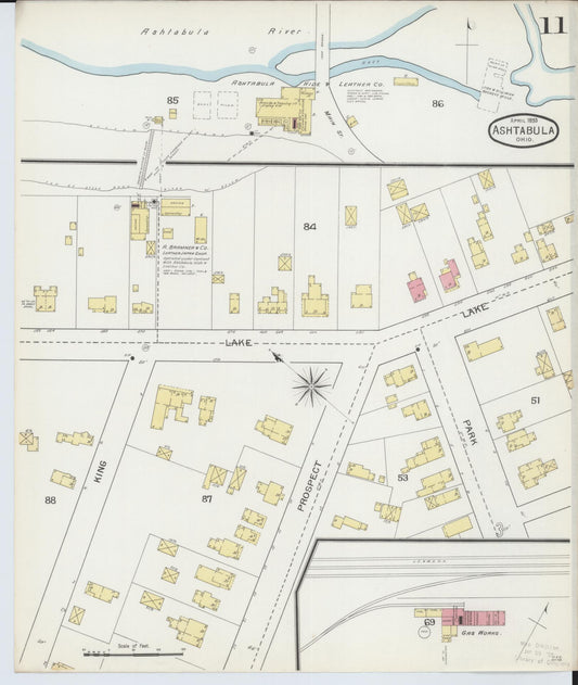 Sanborn Fire Insurance Map from Ashtabula, Ashtabula County, Ohio (1893), Sheet #0011 - Historic Sanborn Fire Insurance Map Print, vintage old map wall art, antique decor, genealogy gift, Ohio Ohio map