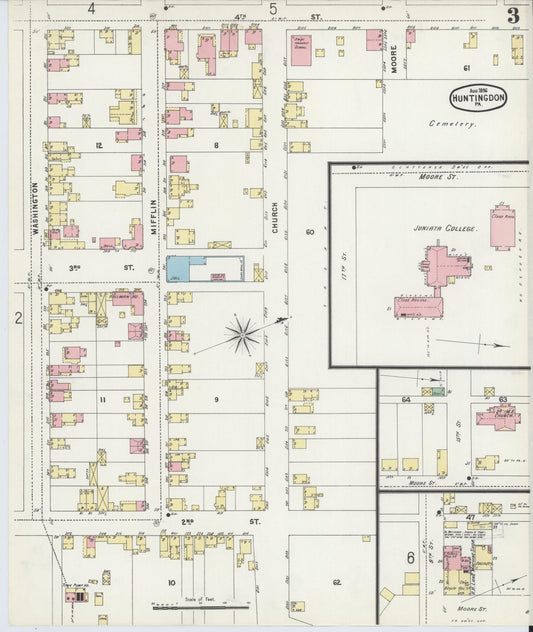 Sanborn Fire Insurance Map from Huntingdon, Huntingdon County, Pennsylvania (1896), Sheet #0003 - Historic Sanborn Fire Insurance Map Print, vintage old map wall art, antique decor, genealogy gift, Pennsylvania Pennsylvania map