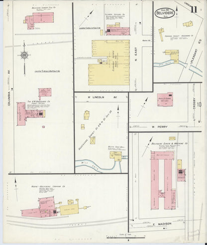 Sanborn Fire Insurance Map from Belvidere, Boone County, Illinois (1912), Sheet #0011 - Historic Sanborn Fire Insurance Map Print, vintage old map wall art, antique decor, genealogy gift, Illinois Illinois map