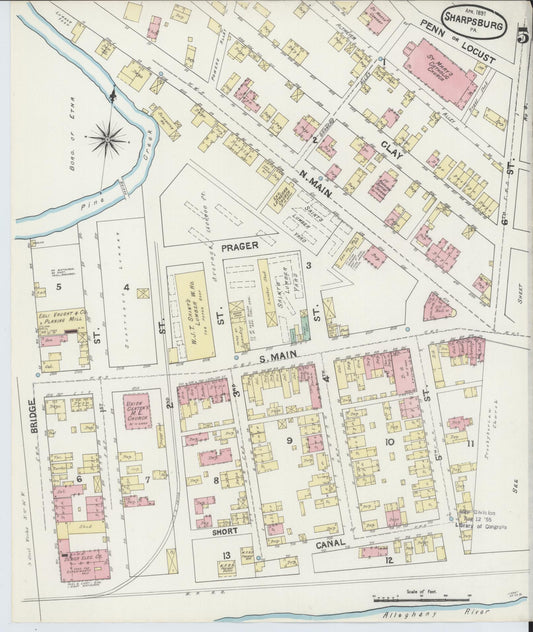 Sanborn Fire Insurance Map from Sharpsburg, Allegheny County, Pennsylvania (1891), Sheet #0005 - Historic Sanborn Fire Insurance Map Print, vintage old map wall art, antique decor, genealogy gift, Pennsylvania Pennsylvania map