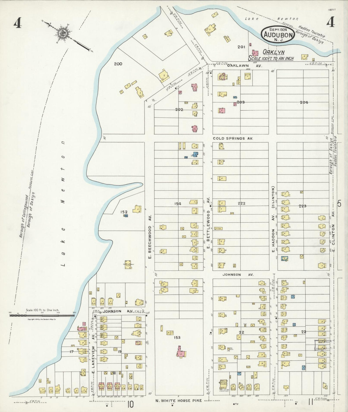 Sanborn Fire Insurance Map from Audubon, Camden County, New Jersey (1924), Sheet #0004 - Historic Sanborn Fire Insurance Map Print, vintage old map wall art, antique decor, genealogy gift, New Jersey New Jersey map