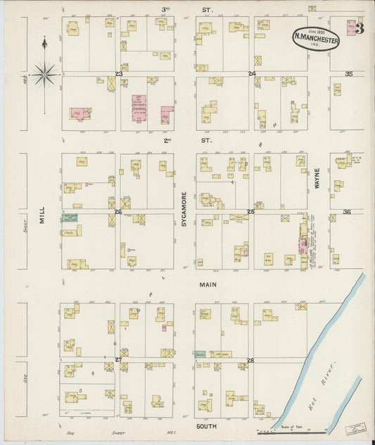 Sanborn Fire Insurance Map from North Manchester, Wabash County, Indiana (1890), Sheet #0003 - Historic Sanborn Fire Insurance Map Print, vintage old map wall art, antique decor, genealogy gift, Indiana Indiana map