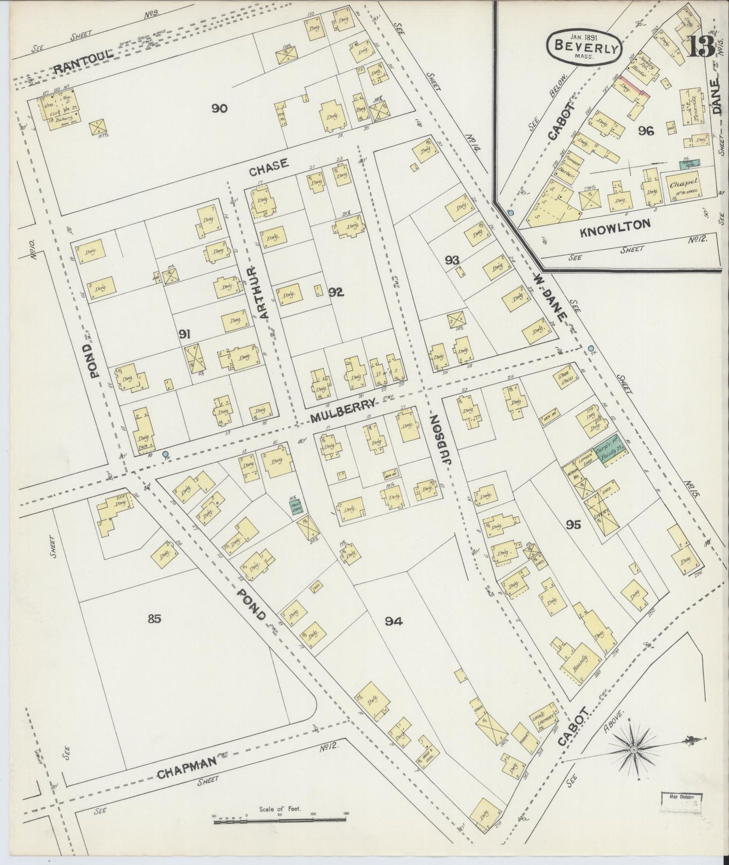 Sanborn Fire Insurance Map from Beverly, Essex County, Massachusetts (1891), Sheet #0013 - Complete Map Set gallery image, historic Sanborn map, vintage wall art, Massachusetts Massachusetts