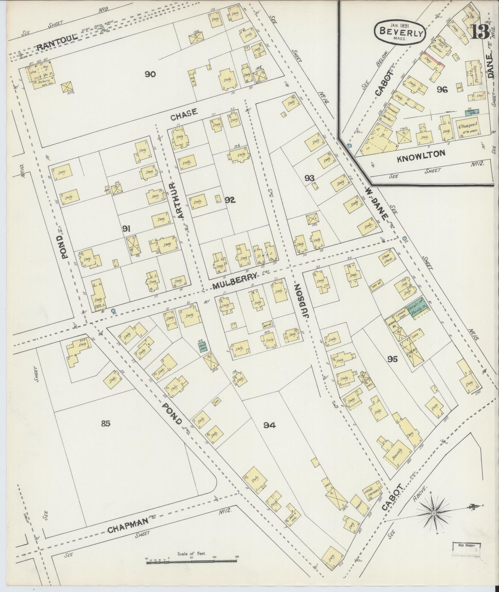 Sanborn Fire Insurance Map from Beverly, Essex County, Massachusetts (1891), Sheet #0013 - Complete Map Set gallery image, historic Sanborn map, vintage wall art, Massachusetts Massachusetts