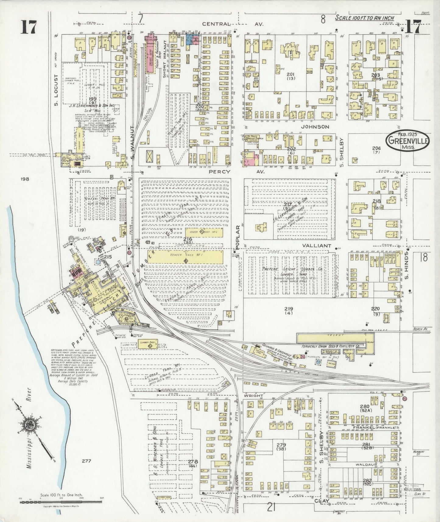 Sanborn Fire Insurance Map from Greenville, Washington County, Mississippi (1925), Sheet #0017 - Complete Map Set gallery image, historic Sanborn map, vintage wall art, Mississippi Mississippi