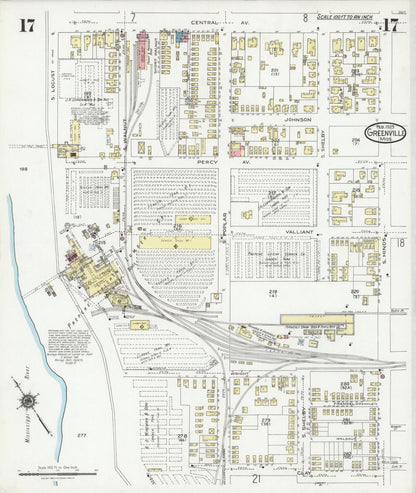 Sanborn Fire Insurance Map from Greenville, Washington County, Mississippi (1925), Sheet #0017 - Complete Map Set gallery image, historic Sanborn map, vintage wall art, Mississippi Mississippi