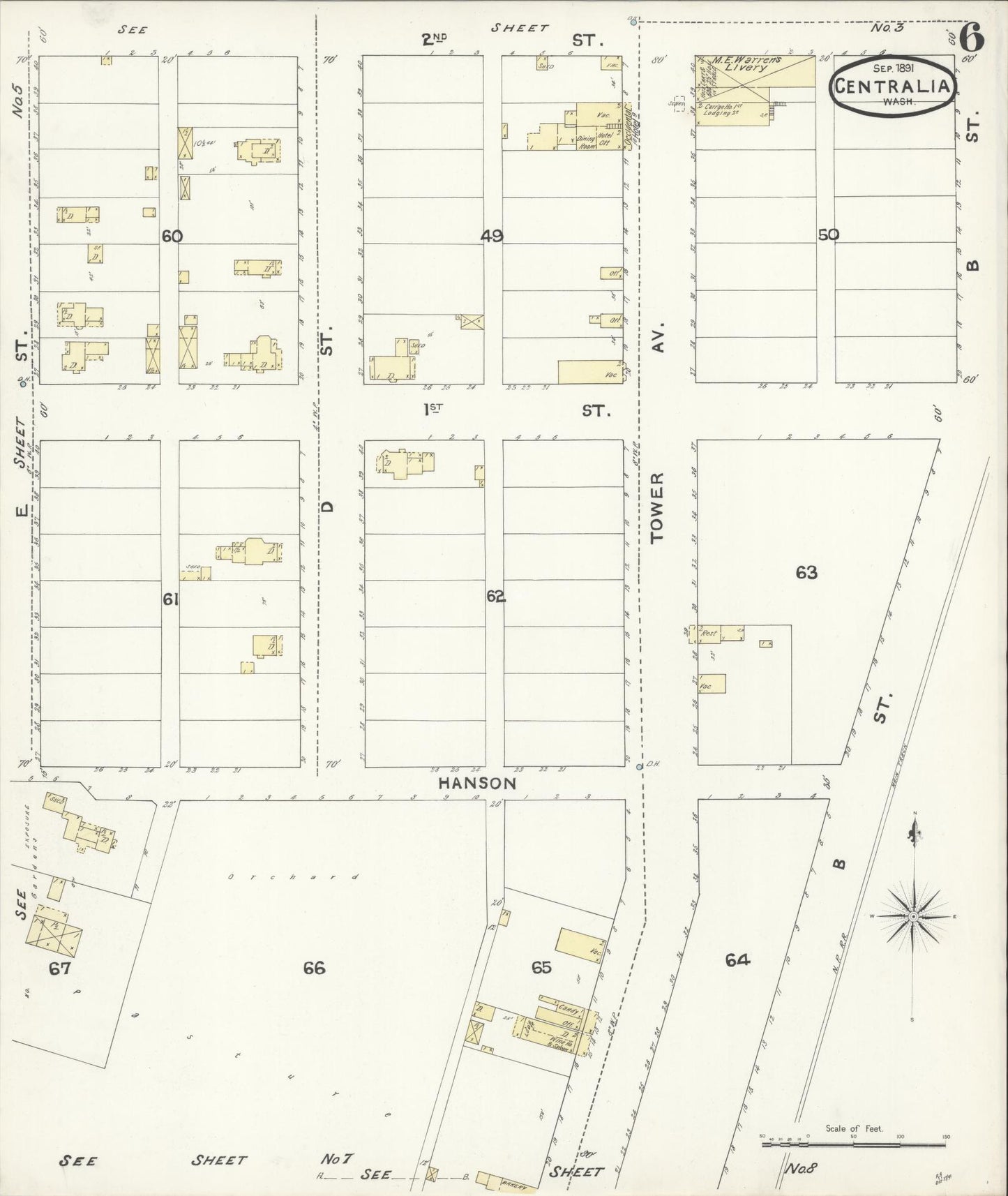 Sanborn Fire Insurance Map from Centralia, Lewis County, Washington (1891), Sheet #0006 - Complete Map Set gallery image, historic Sanborn map, vintage wall art, Washington Washington