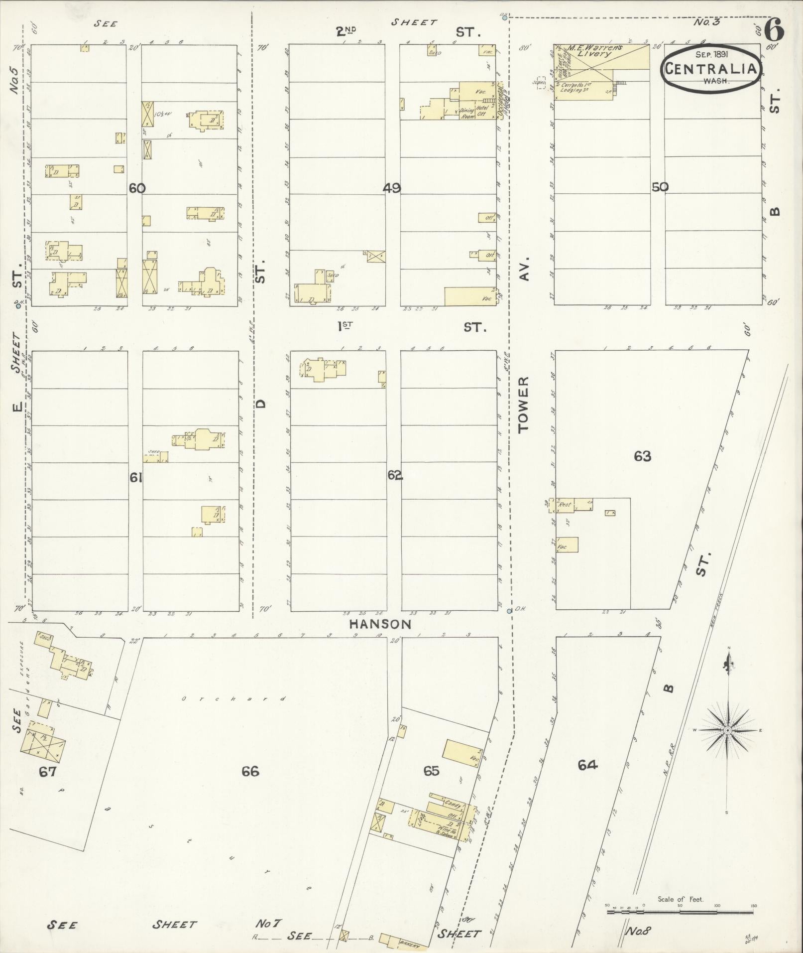 Sanborn Fire Insurance Map from Centralia, Lewis County, Washington (1891), Sheet #0006 - Complete Map Set gallery image, historic Sanborn map, vintage wall art, Washington Washington