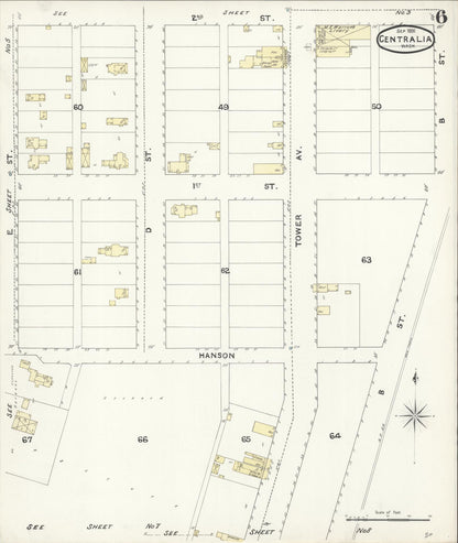 Sanborn Fire Insurance Map from Centralia, Lewis County, Washington (1891), Sheet #0006 - Complete Map Set gallery image, historic Sanborn map, vintage wall art, Washington Washington