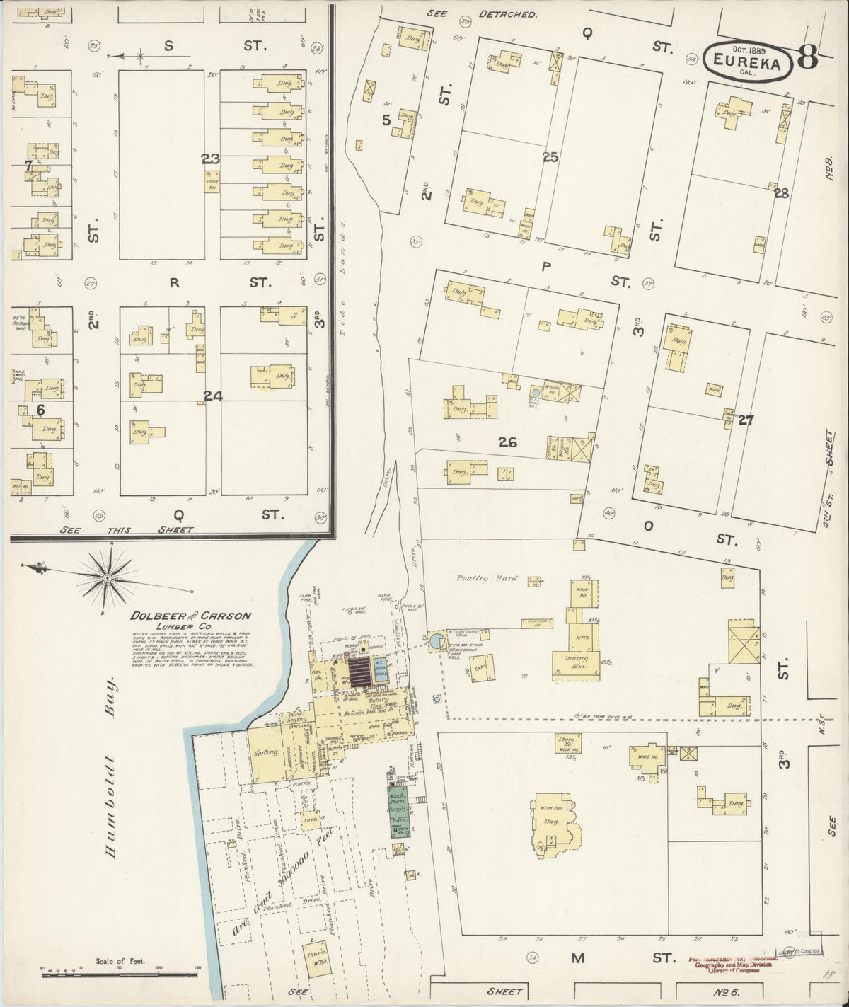 Sanborn Fire Insurance Map from Eureka, Humboldt County, California (1889), Sheet #0008 - Complete Map Set gallery image, historic Sanborn map, vintage wall art, California California