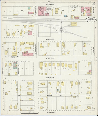 Sanborn Fire Insurance Map from Litchfield, Montgomery County, Illinois (1897), Sheet #0004 - Complete Map Set gallery image, historic Sanborn map, vintage wall art, Illinois Illinois