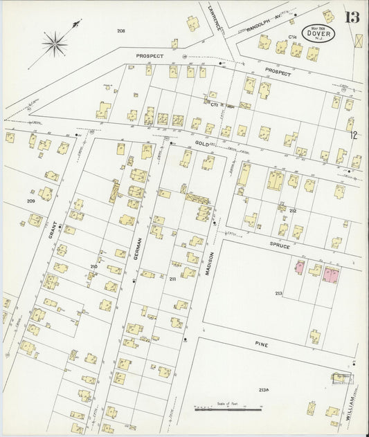 Sanborn Fire Insurance Map from Dover, Morris County, New Jersey (1909), Sheet #0013 - Historic Sanborn Fire Insurance Map Print, vintage old map wall art, antique decor, genealogy gift, New Jersey New Jersey map