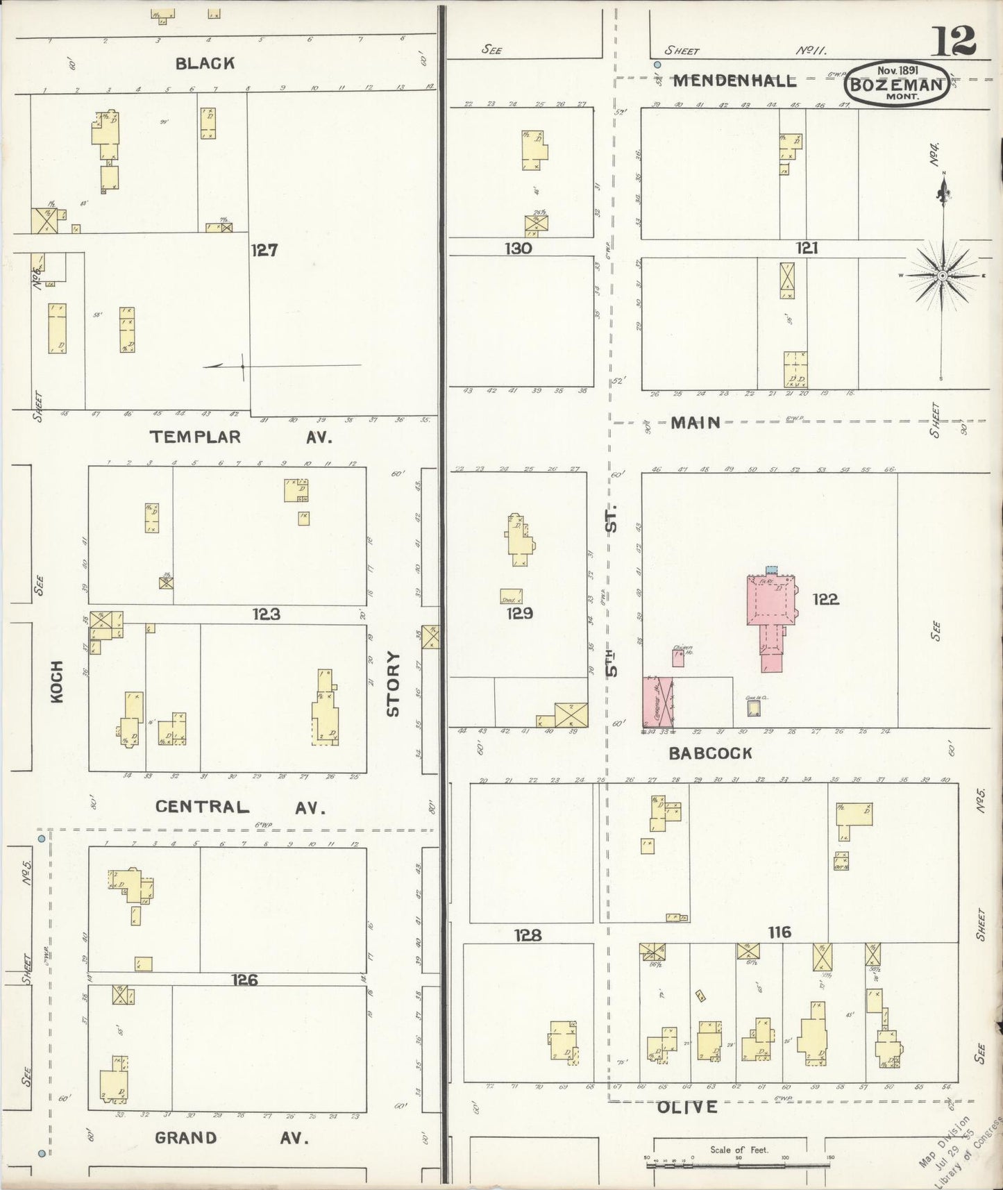 Sanborn Fire Insurance Map from Bozeman, Gallatin County, Montana (1891), Sheet #0012 - Complete Map Set gallery image, historic Sanborn map, vintage wall art, Montana Montana