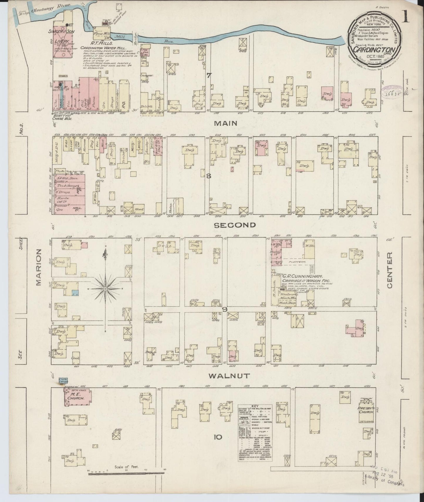 Sanborn Fire Insurance Map from Cardington, Morrow County, Ohio (1885), Sheet #0001 - Historic Sanborn Fire Insurance Map Print, vintage old map wall art, antique decor, genealogy gift, Ohio Ohio map
