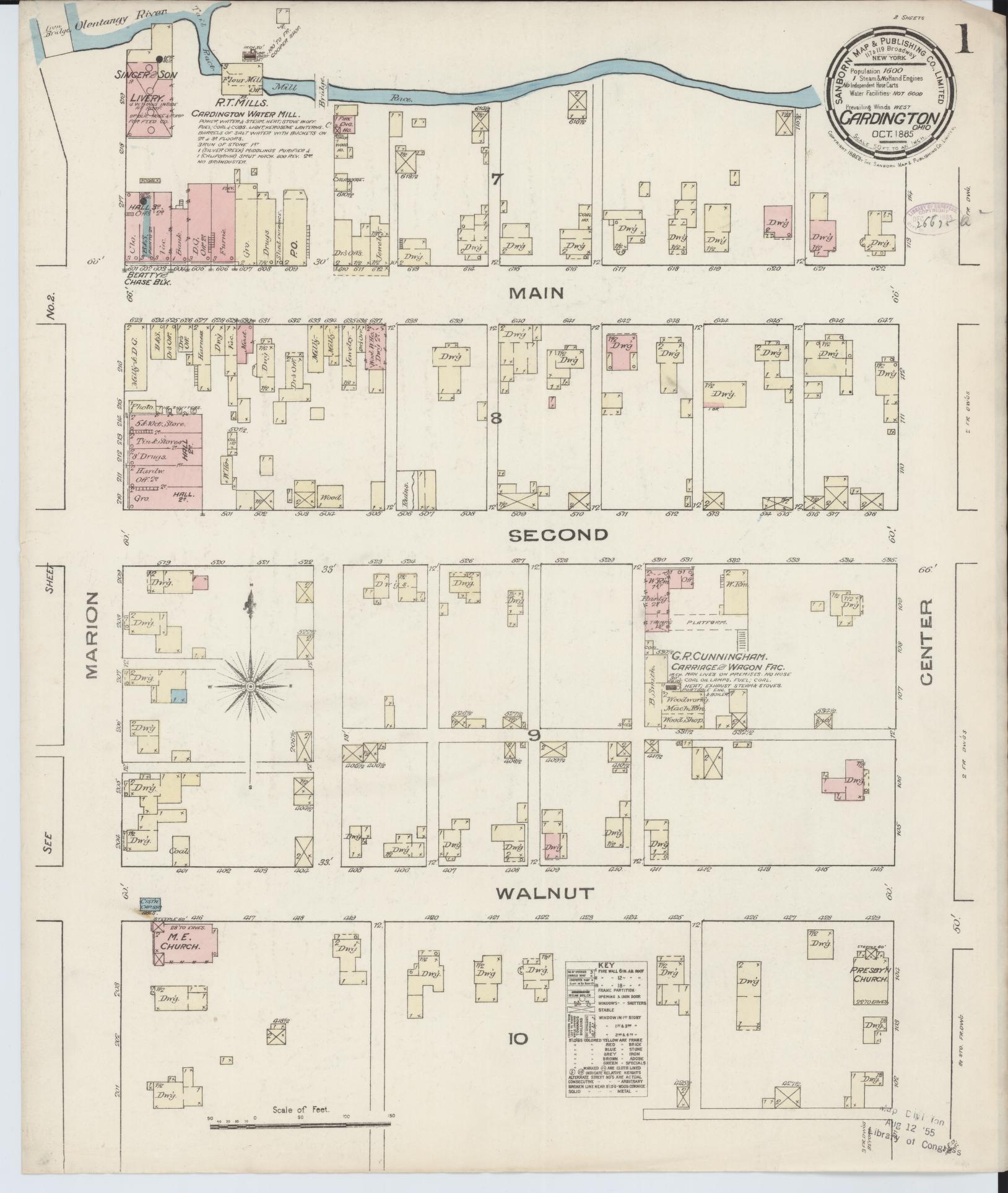 Sanborn Fire Insurance Map from Cardington, Morrow County, Ohio (1885), Sheet #0001 - Historic Sanborn Fire Insurance Map Print, vintage old map wall art, antique decor, genealogy gift, Ohio Ohio map