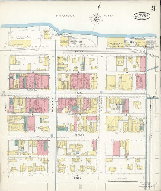 Sanborn Fire Insurance Map from Albany, Linn County, Oregon (1895), Sheet #0003 - Historic Sanborn Fire Insurance Map Print, vintage old map wall art, antique decor, genealogy gift, Oregon Oregon map