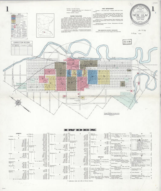 Sanborn Fire Insurance Map from New Ulm, Brown County, Minnesota (1935), Sheet #0001 - Historic Sanborn Fire Insurance Map Print, vintage old map wall art, antique decor, genealogy gift, Minnesota Minnesota map