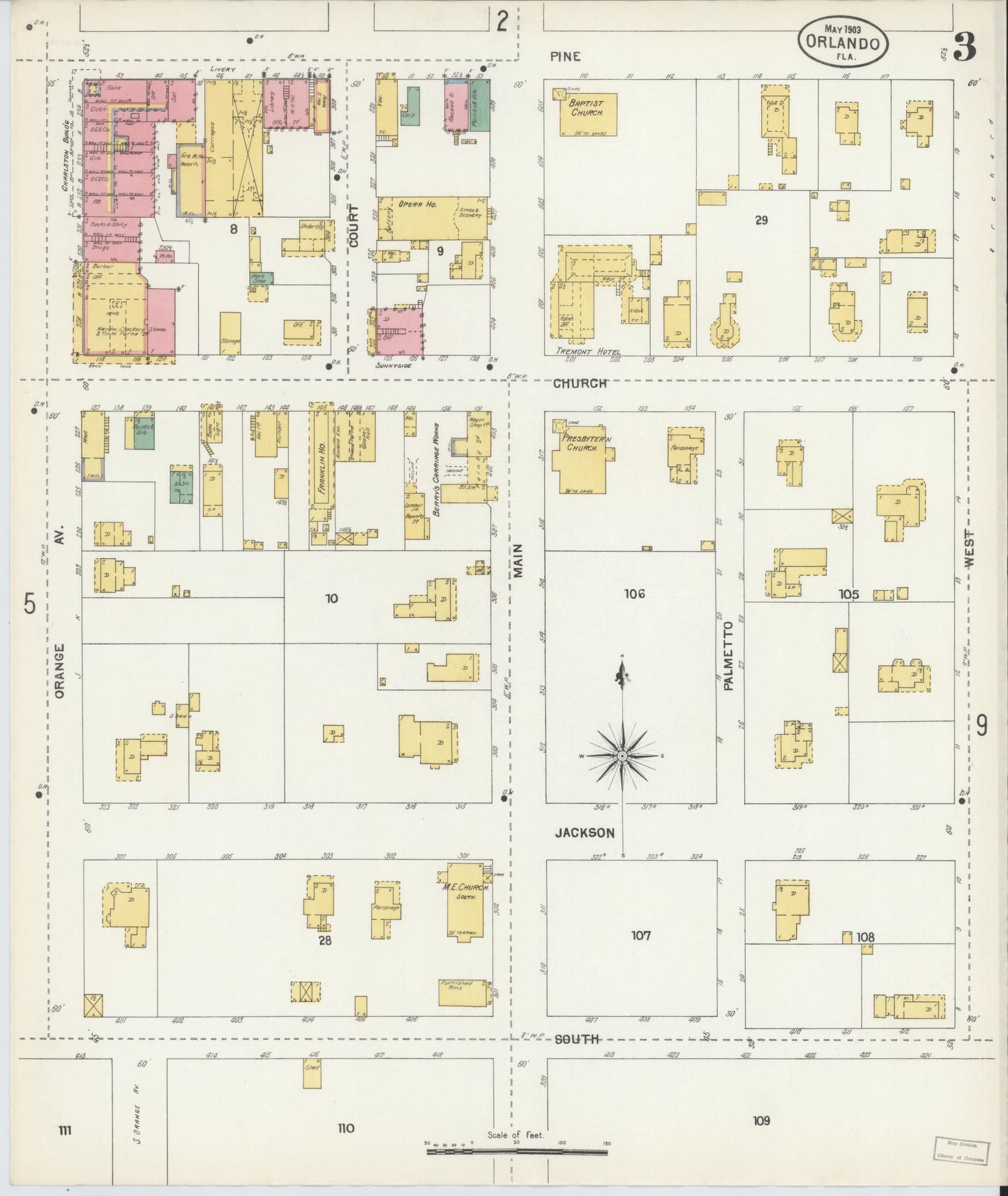 Sanborn Fire Insurance Map from Orlando, Orange County, Florida (1903), Sheet #0003 - Complete Map Set gallery image, historic Sanborn map, vintage wall art, Florida Florida