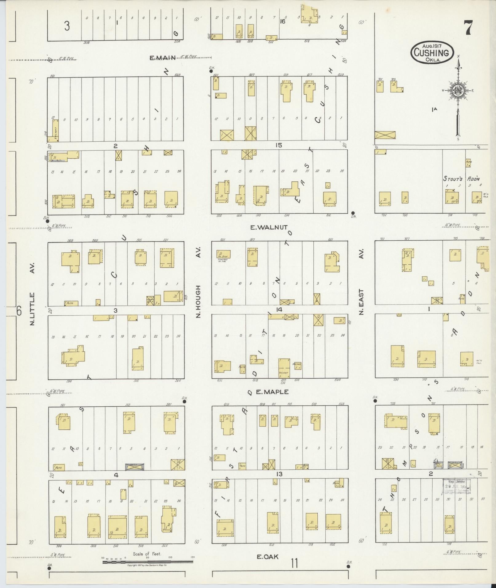 Sanborn Fire Insurance Map from Cushing, Payne County, Oklahoma (1917), Sheet #0007 - Historic Sanborn Fire Insurance Map Print, vintage old map wall art, antique decor, genealogy gift, Oklahoma Oklahoma map