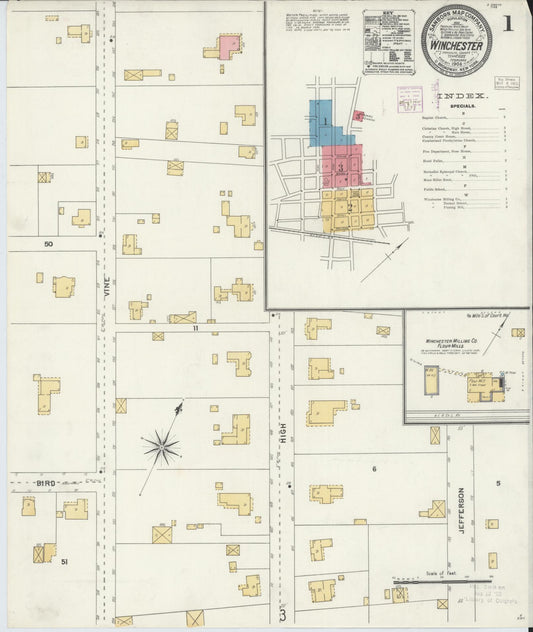 Sanborn Fire Insurance Map from Winchester, Franklin  County, Tennessee (1905), Sheet #0001 - Historic Sanborn Fire Insurance Map Print, vintage old map wall art, antique decor, genealogy gift, Tennessee Tennessee map