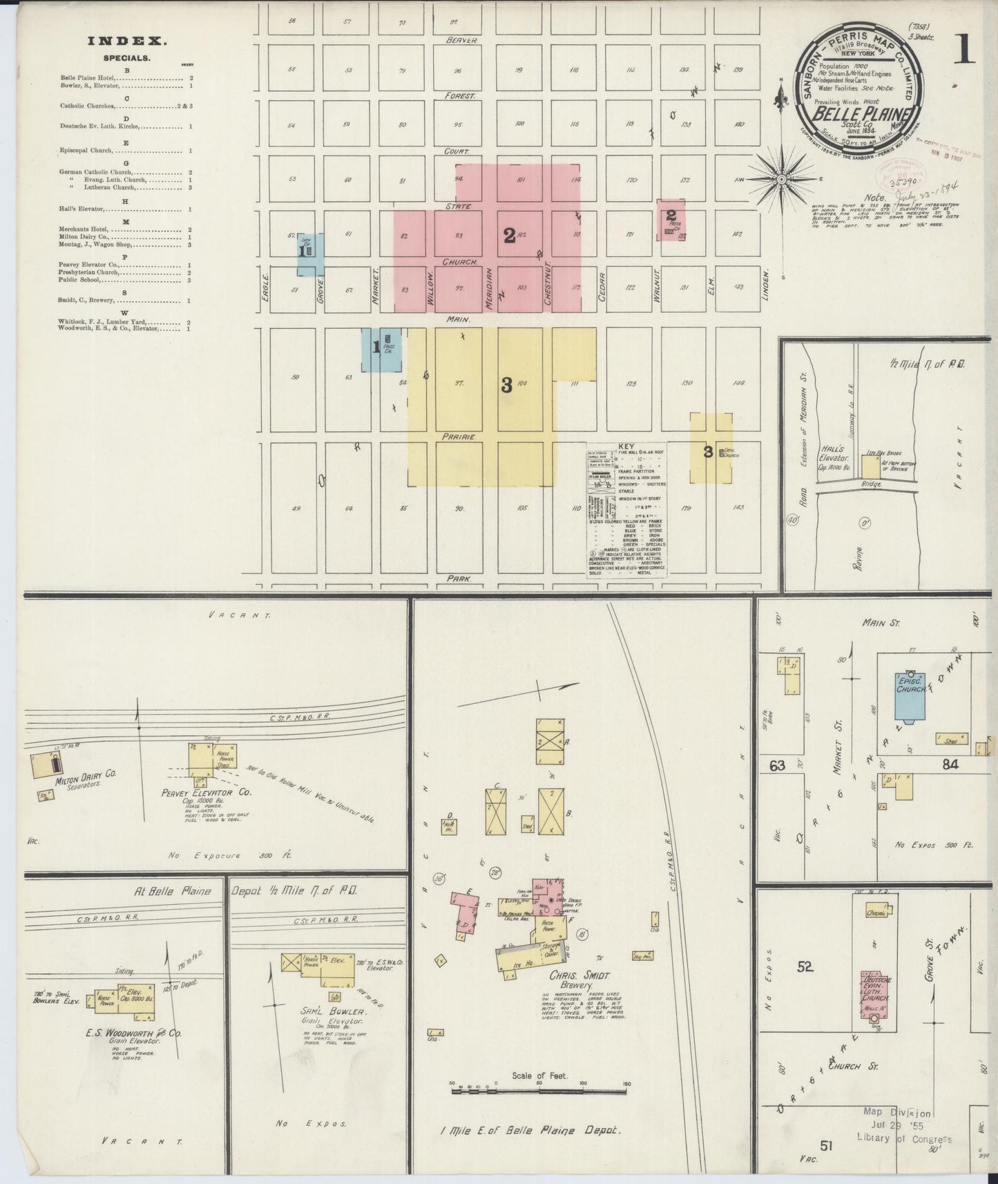 Sanborn Fire Insurance Map from Belle Plaine, Scott County, Minnesota (1894), Sheet #0001 - Complete Map Set gallery image, historic Sanborn map, vintage wall art, Minnesota Minnesota