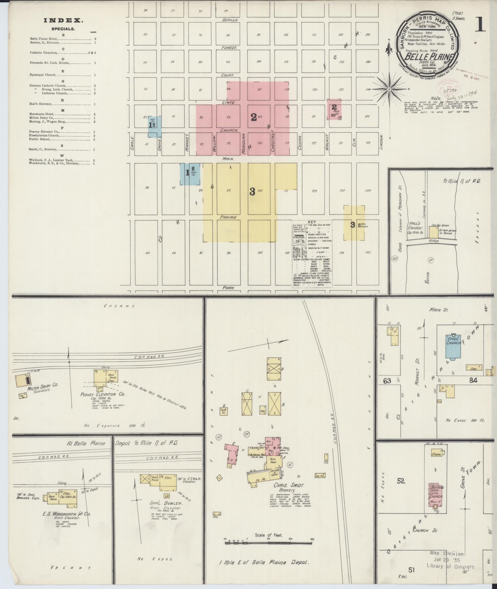 Sanborn Fire Insurance Map from Belle Plaine, Scott County, Minnesota (1894), Sheet #0001 - Complete Map Set gallery image, historic Sanborn map, vintage wall art, Minnesota Minnesota