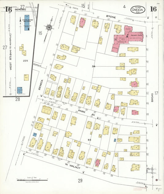 Sanborn Fire Insurance Map from Oneida, Madison County, New York (1923), Sheet #0016 - Historic Sanborn Fire Insurance Map Print, vintage old map wall art, antique decor, genealogy gift, New York New York map