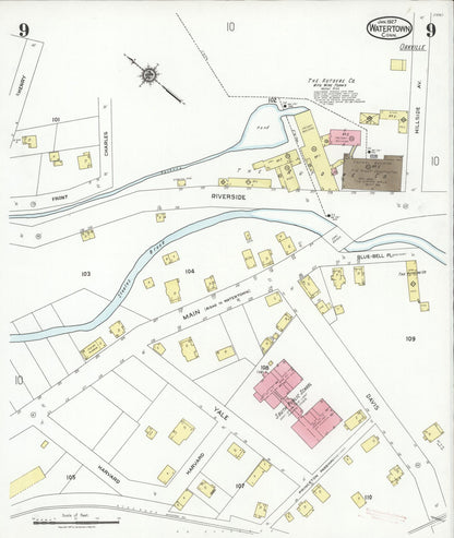 Sanborn Fire Insurance Map from Watertown, Litchfield County, Connecticut (1927), Sheet #0009 - Complete Map Set gallery image, historic Sanborn map, vintage wall art, Connecticut Connecticut