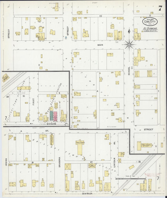 Sanborn Fire Insurance Map from Coal City, Grundy County, Illinois (1907), Sheet #0007 - Historic Sanborn Fire Insurance Map Print, vintage old map wall art, antique decor, genealogy gift, Illinois Illinois map