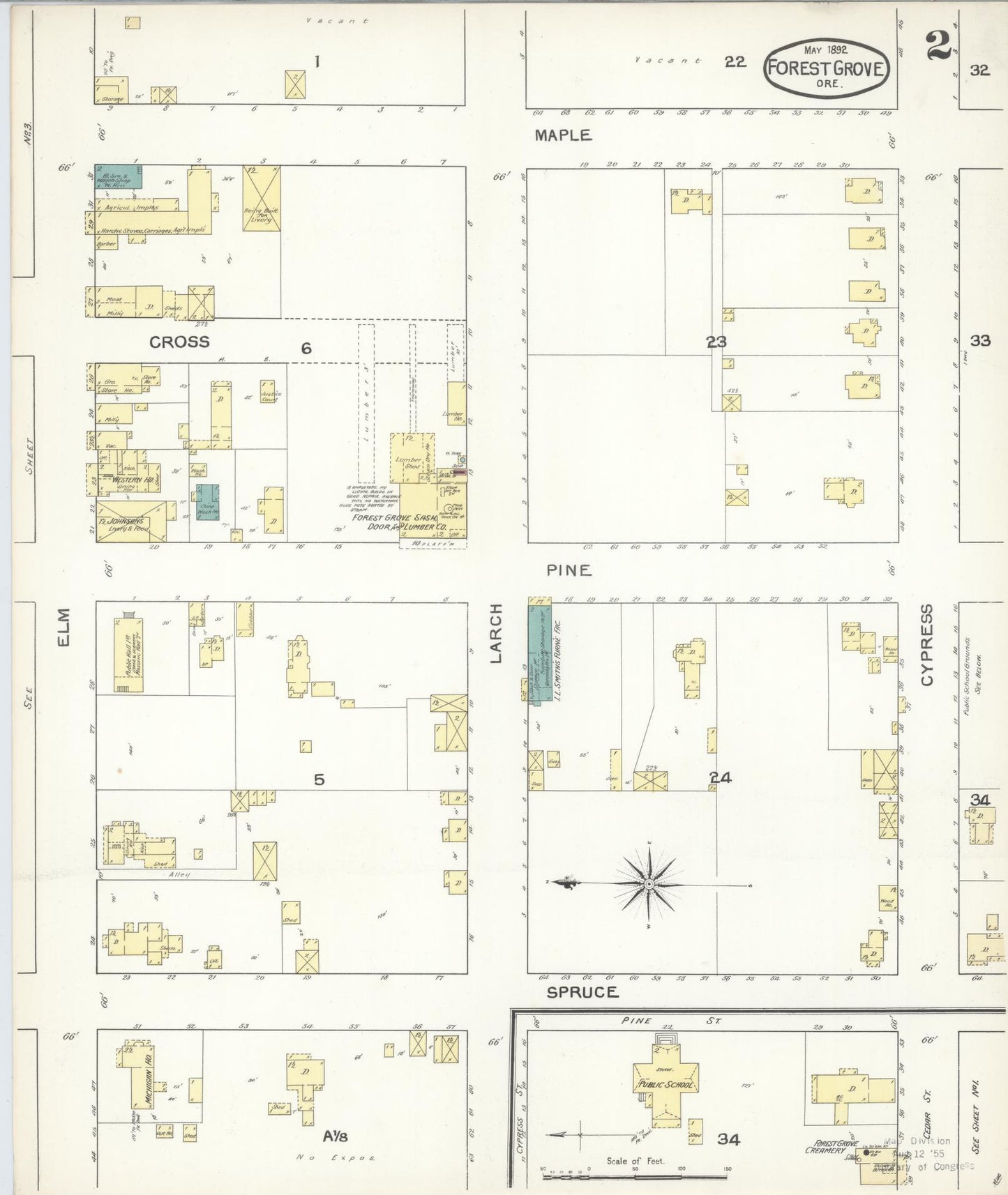 Sanborn Fire Insurance Map from Forest Grove, Washington County, Oregon (1892), Sheet #0002 - Complete Map Set gallery image, historic Sanborn map, vintage wall art, Oregon Oregon