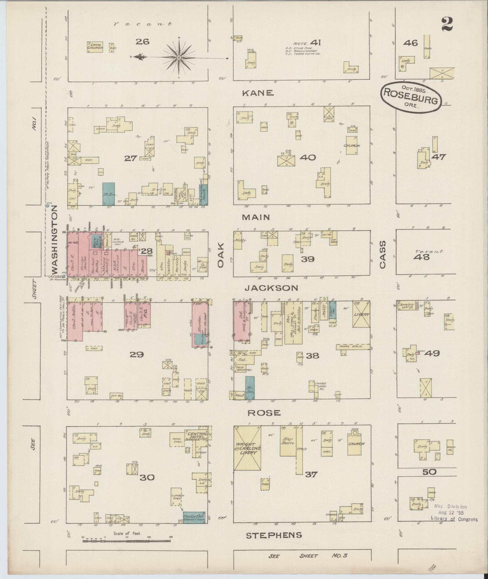 Sanborn Fire Insurance Map from Roseburg, Douglas County, Oregon (1885), Sheet #0002 - Complete Map Set gallery image, historic Sanborn map, vintage wall art, Oregon Oregon
