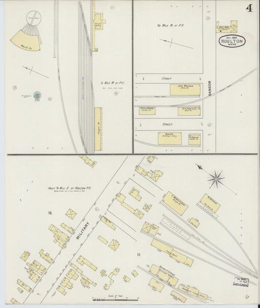 Sanborn Fire Insurance Map from Houlton, Aroostook County, Maine (1894), Sheet #0004 - Historic Sanborn Fire Insurance Map Print, vintage old map wall art, antique decor, genealogy gift, Maine Maine map