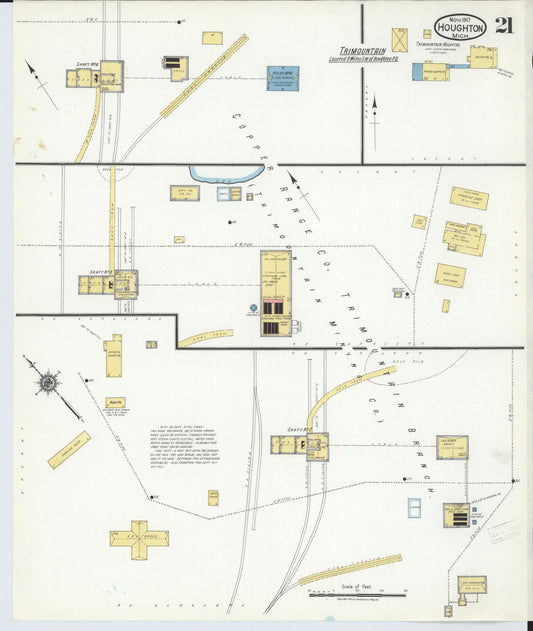Sanborn Fire Insurance Map from Houghton, Houghton County, Michigan (1917), Sheet #0021 - Historic Sanborn Fire Insurance Map Print, vintage old map wall art, antique decor, genealogy gift, Michigan Michigan map