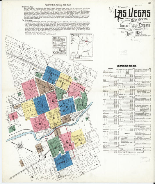 Sanborn Fire Insurance Map from Las Vegas, San Miguel County, New Mexico (1921), Sheet #0001 - Complete Map Set gallery image, historic Sanborn map, vintage wall art, New Mexico New Mexico