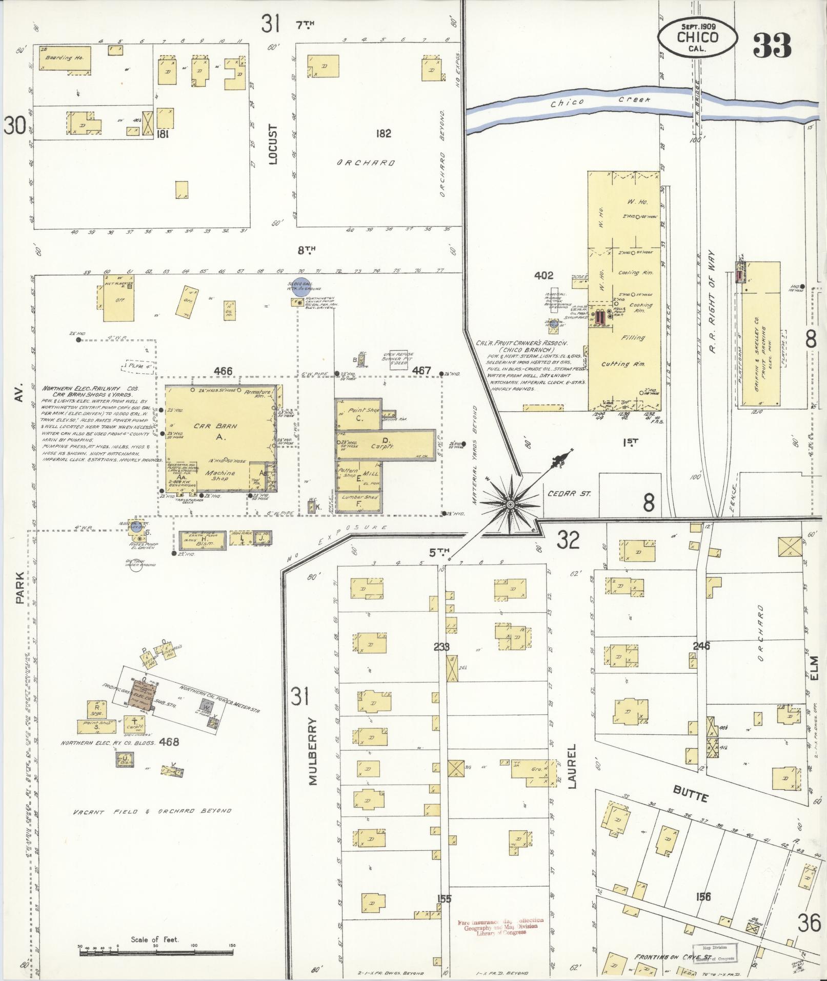Sanborn Fire Insurance Map from Chico, Butte County, California (1909), Sheet #0033 - Complete Map Set gallery image, historic Sanborn map, vintage wall art, California California