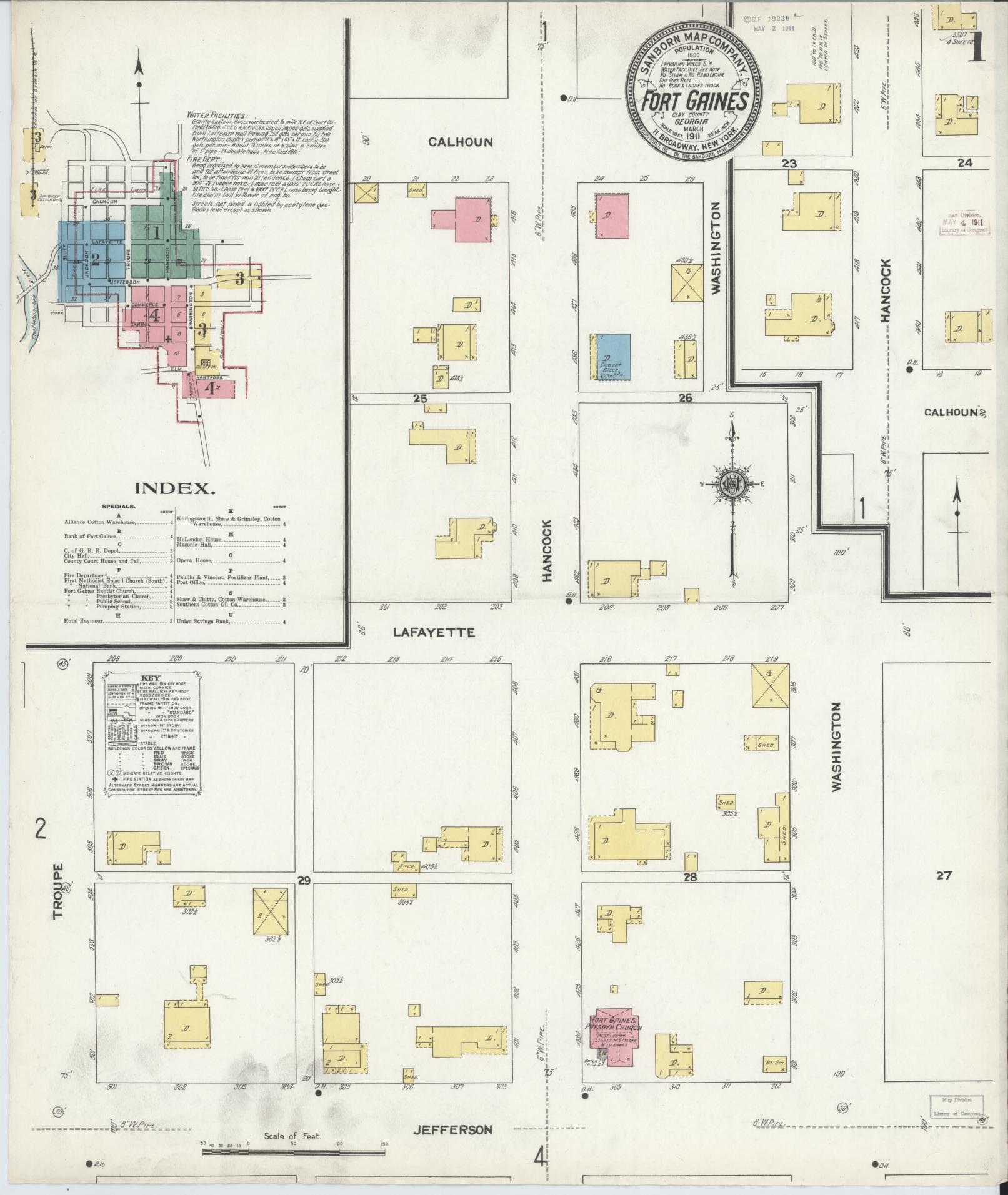 Sanborn Fire Insurance Map from Fort Gaines, Clay County, Georgia (1911), Sheet #0001 - Complete Map Set gallery image, historic Sanborn map, vintage wall art, Georgia Georgia