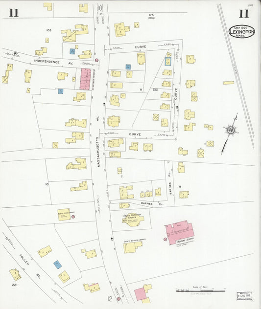 Sanborn Fire Insurance Map from Lexington, Middlesex County, Massachusetts (1927), Sheet #0011 - Historic Sanborn Fire Insurance Map Print, vintage old map wall art, antique decor, genealogy gift, Massachusetts Massachusetts map