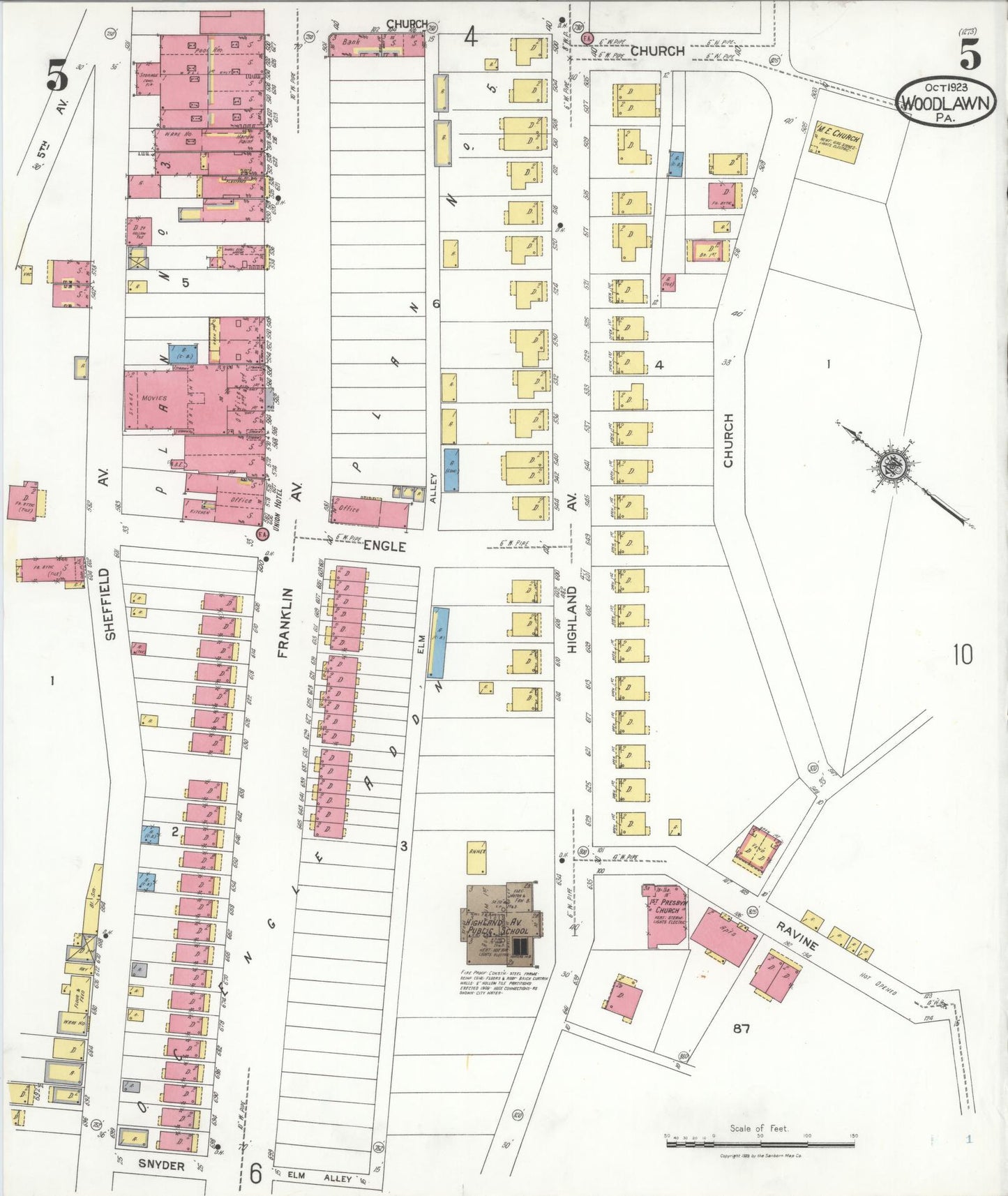Sanborn Fire Insurance Map from Woodlawn, Beaver County, Pennsylvania (1923), Sheet #0005 - Historic Sanborn Fire Insurance Map Print, vintage old map wall art, antique decor, genealogy gift, Pennsylvania Pennsylvania map